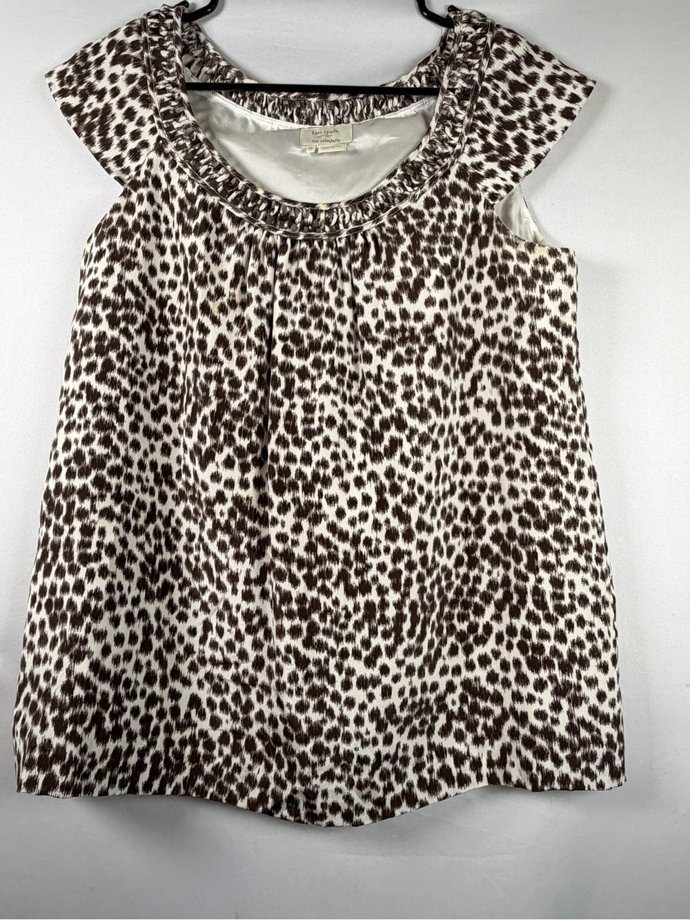 Kate Spade New York Brown Ivory Animal Print Silk Blouse Top Size M